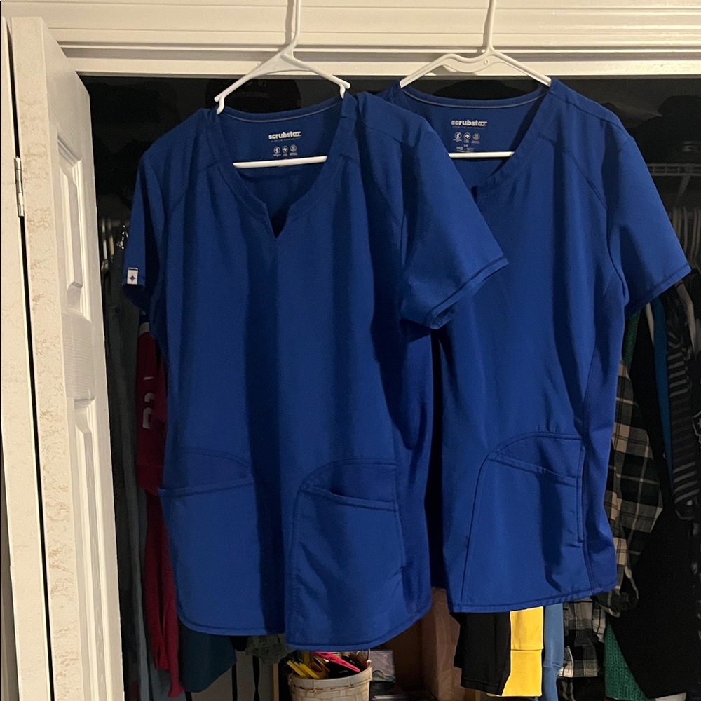 2 Scrubstar Royal Blue V-Neck Scrub Tops